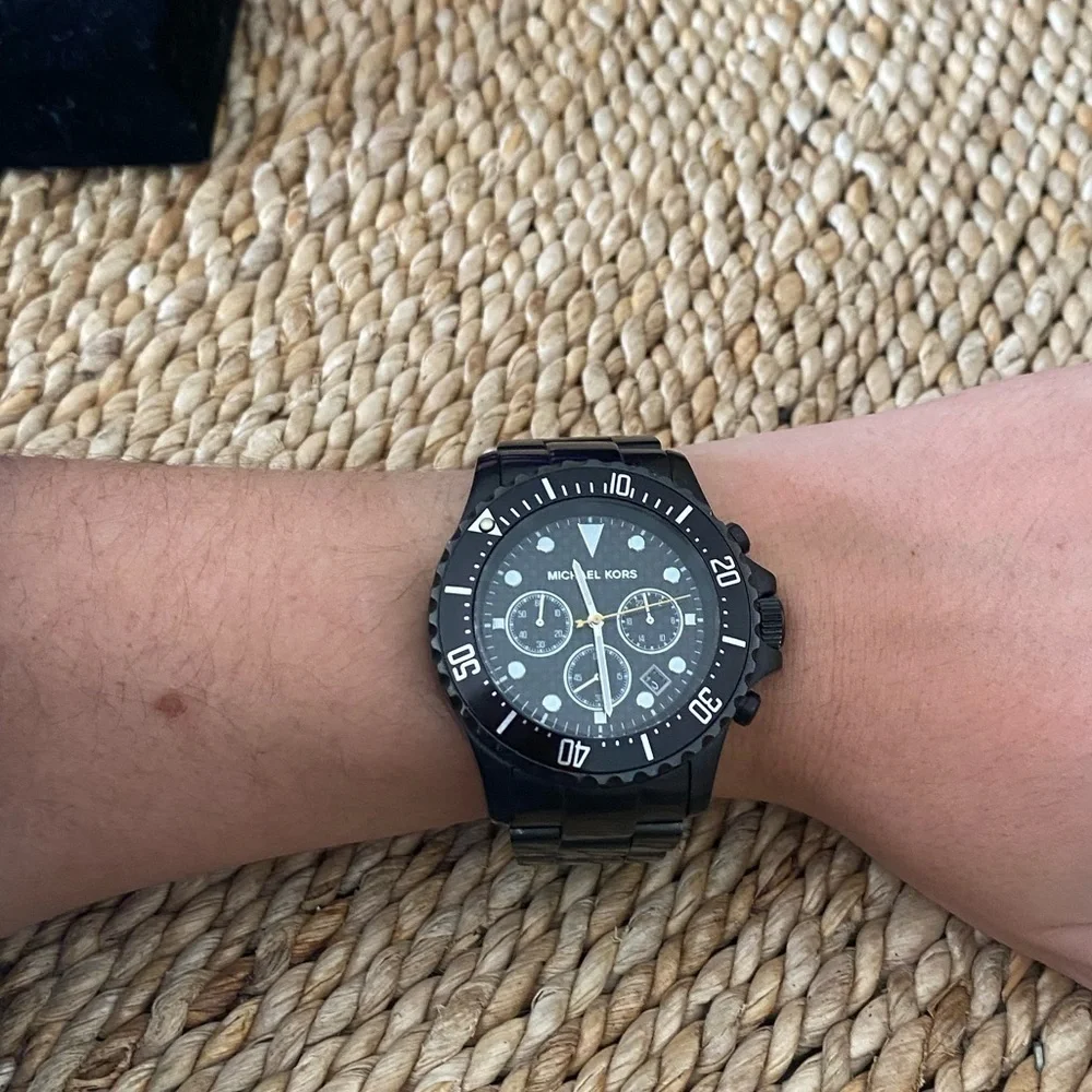 Unisex Black Michael Kors Stainless Steel 3 Dial Watch